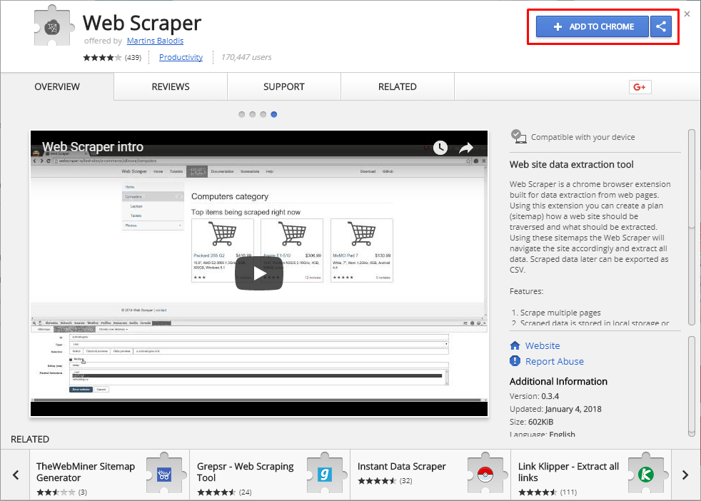 webscraper chrome extension