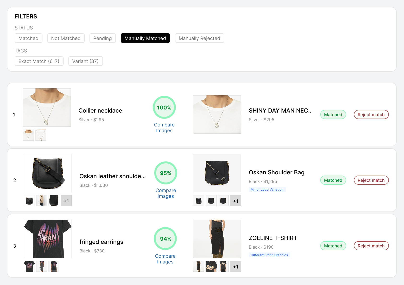ProWebScraper Product Matcher Results